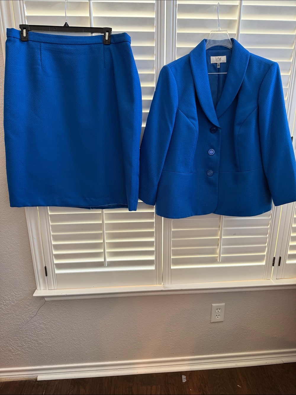 Le Suit Vibrant Cobalt Blue Skirt Suit Set